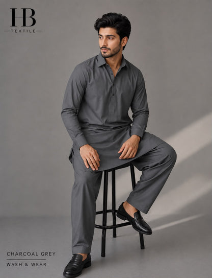 HB Textile Charcol grey – Premium Edition Wash & Wear Unstitched Fabric