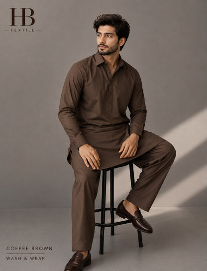 HB Textile Cofee brown – Premium Edition Wash & Wear Unstitched Fabric
